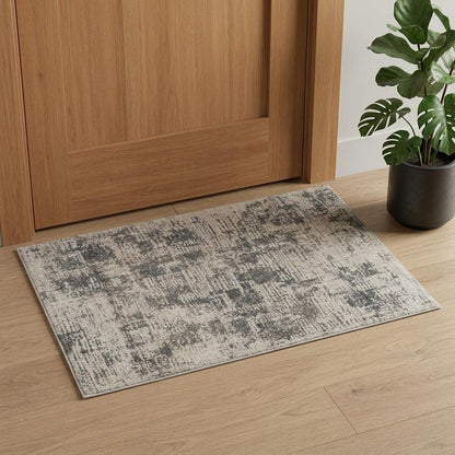 2' X 3' Gray and Beige Abstract Power Loom Area Rug