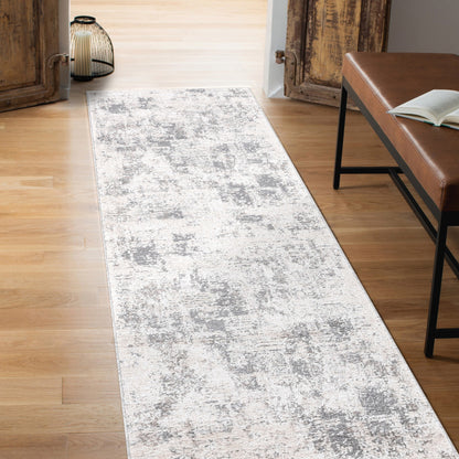 2' X 3' Gray and Beige Abstract Power Loom Area Rug