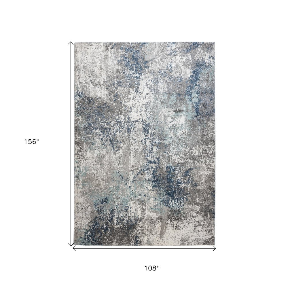 9' X 12' Ivory Blue And Gray Abstract Area Rug