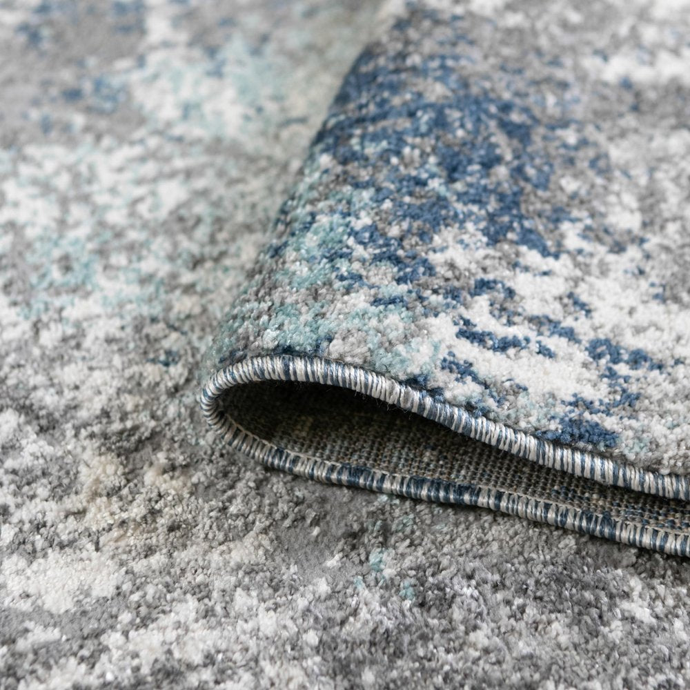 9' X 12' Ivory Blue And Gray Abstract Area Rug