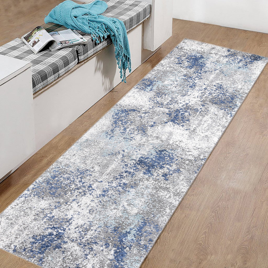 9' X 12' Ivory Blue and Gray Abstract Power Loom Area Rug