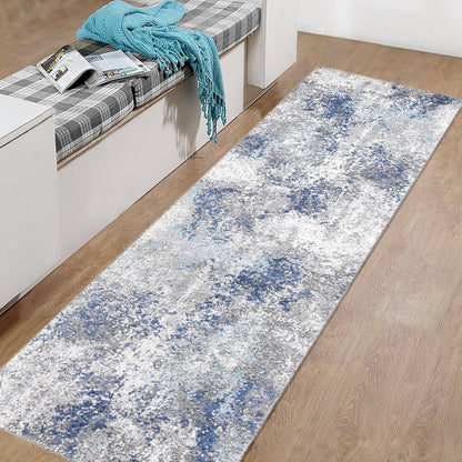 9' X 12' Ivory Blue And Gray Abstract Area Rug