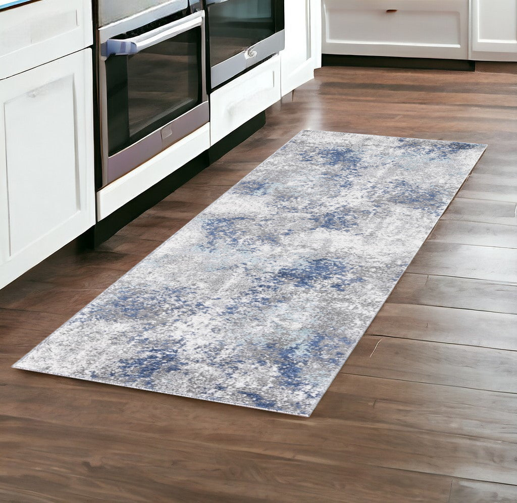 9' X 12' Ivory Blue and Gray Abstract Power Loom Area Rug