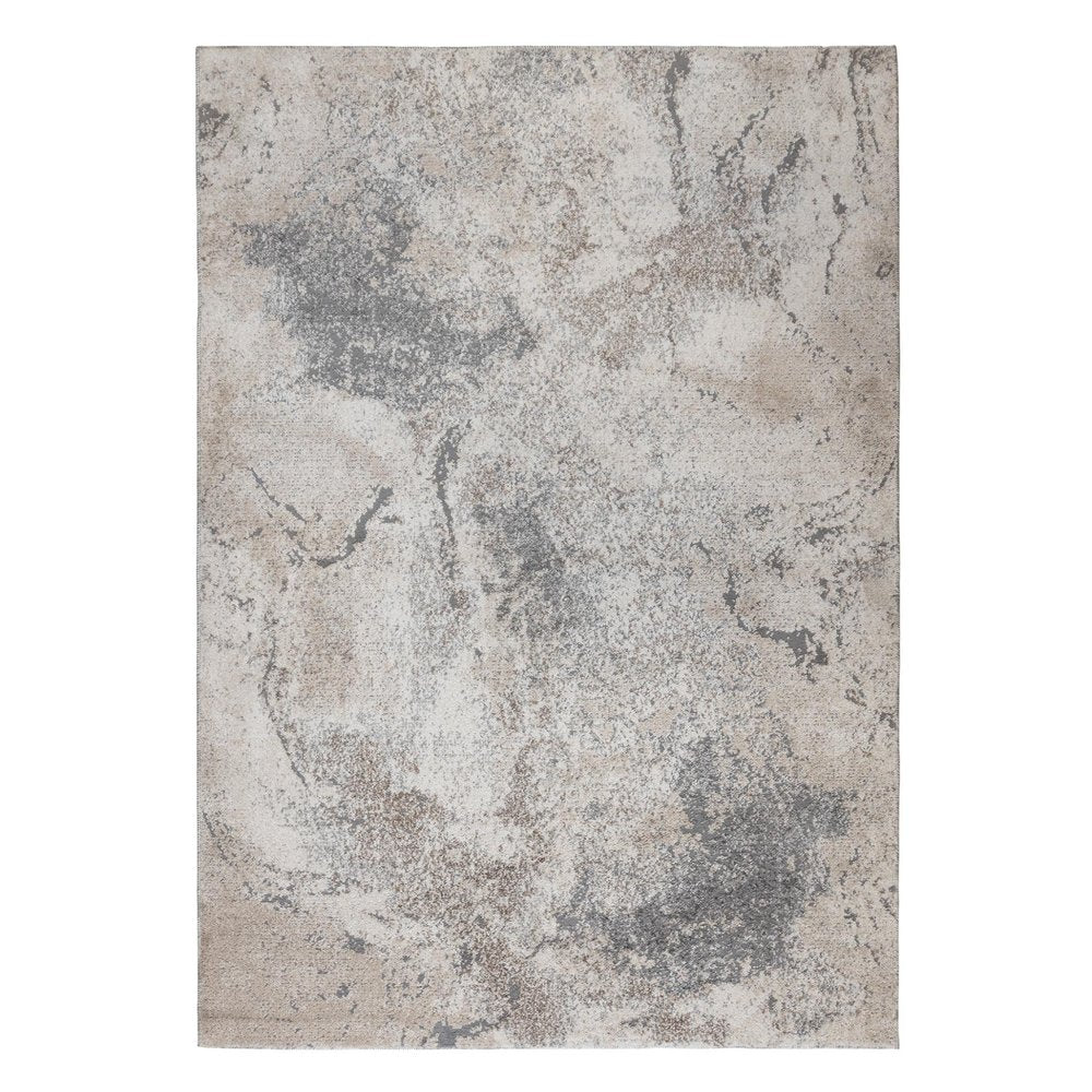 8' Cream and Gray Abstract Power Loom Runner Rug