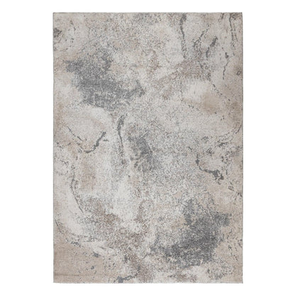 8' Cream and Gray Abstract Power Loom Runner Rug
