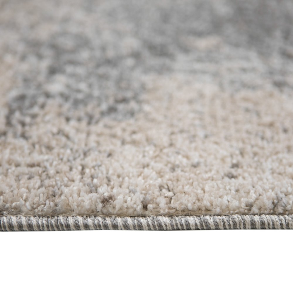 8' Cream and Gray Abstract Power Loom Runner Rug