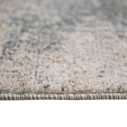 8' Cream and Gray Abstract Power Loom Runner Rug