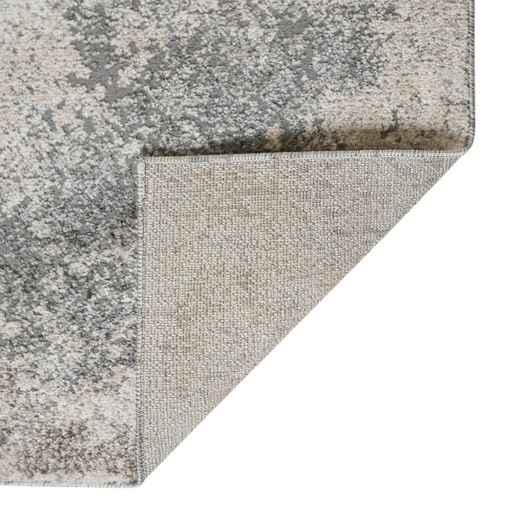 8' Cream and Gray Abstract Power Loom Runner Rug