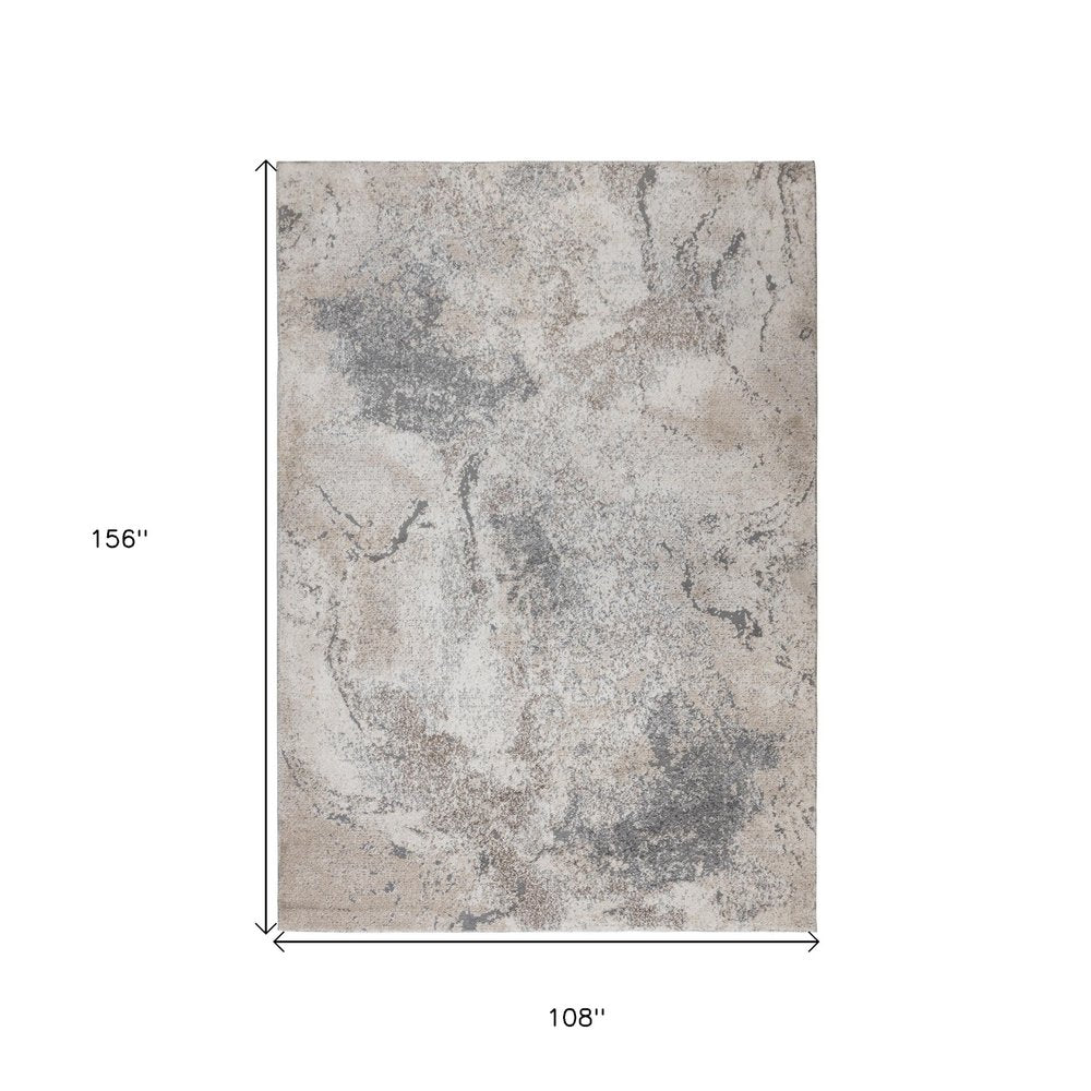 8' Cream and Gray Abstract Power Loom Runner Rug