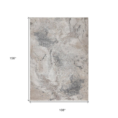 8' Cream and Gray Abstract Power Loom Runner Rug
