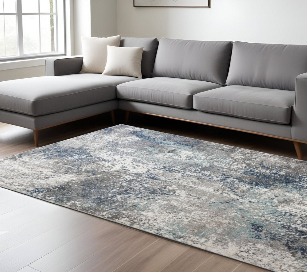 8' Cream and Gray Abstract Power Loom Runner Rug