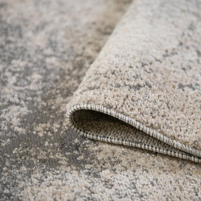 8' Cream and Gray Abstract Power Loom Runner Rug