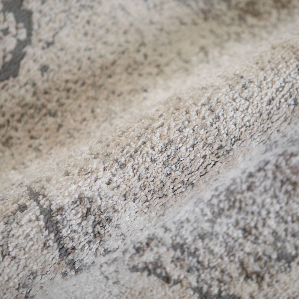 8' Cream and Gray Abstract Power Loom Runner Rug