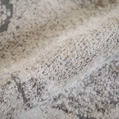 8' Cream and Gray Abstract Power Loom Runner Rug