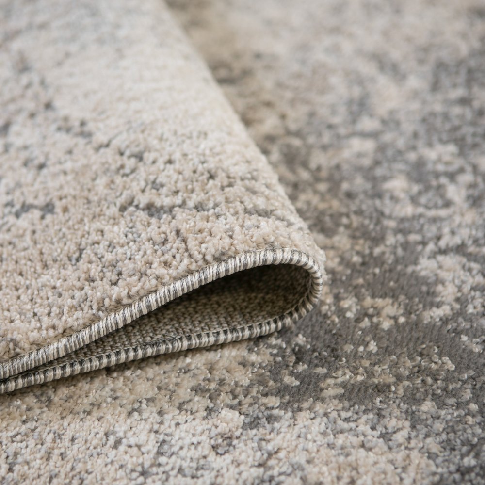 8' Cream and Gray Abstract Power Loom Runner Rug