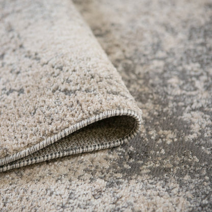 8' Cream and Gray Abstract Power Loom Runner Rug