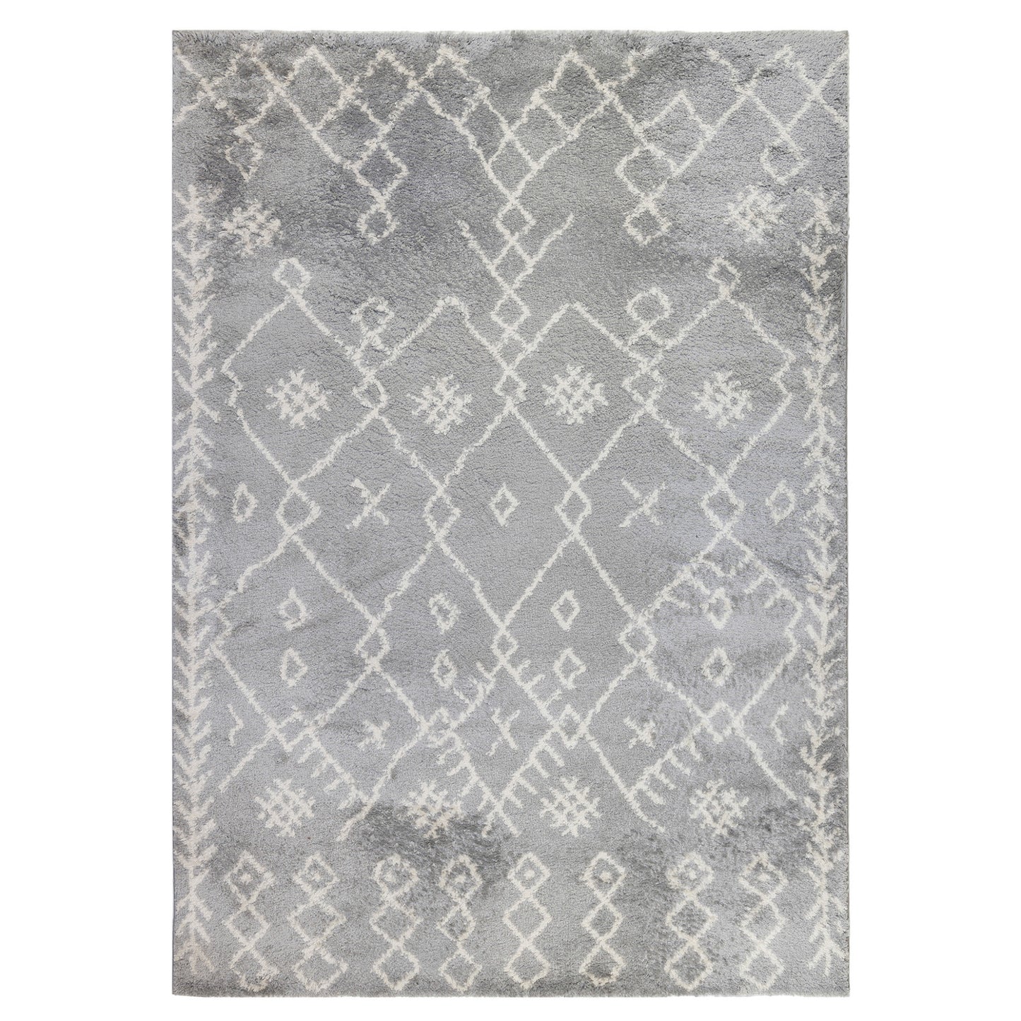 2' X 3' Gray and Ivory Geometric Shag Area Rug