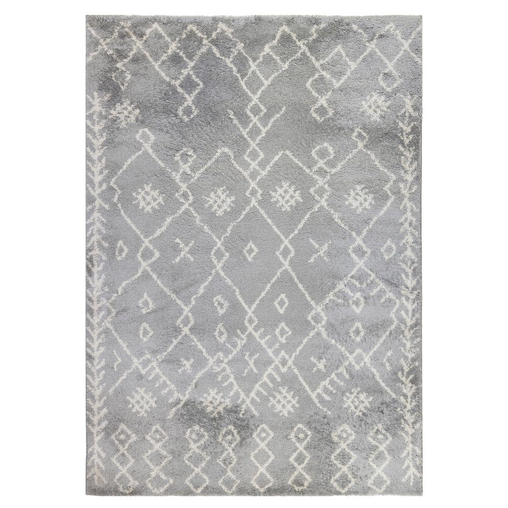 2' X 3' Gray And Ivory Geometric Shag Area Rug