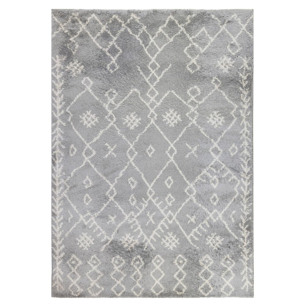 2' X 3' Gray And Ivory Geometric Shag Area Rug