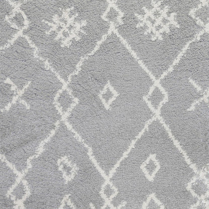 2' X 3' Gray And Ivory Geometric Shag Area Rug