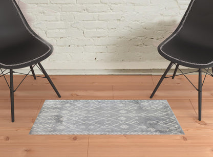 2' X 3' Gray and Ivory Geometric Shag Area Rug