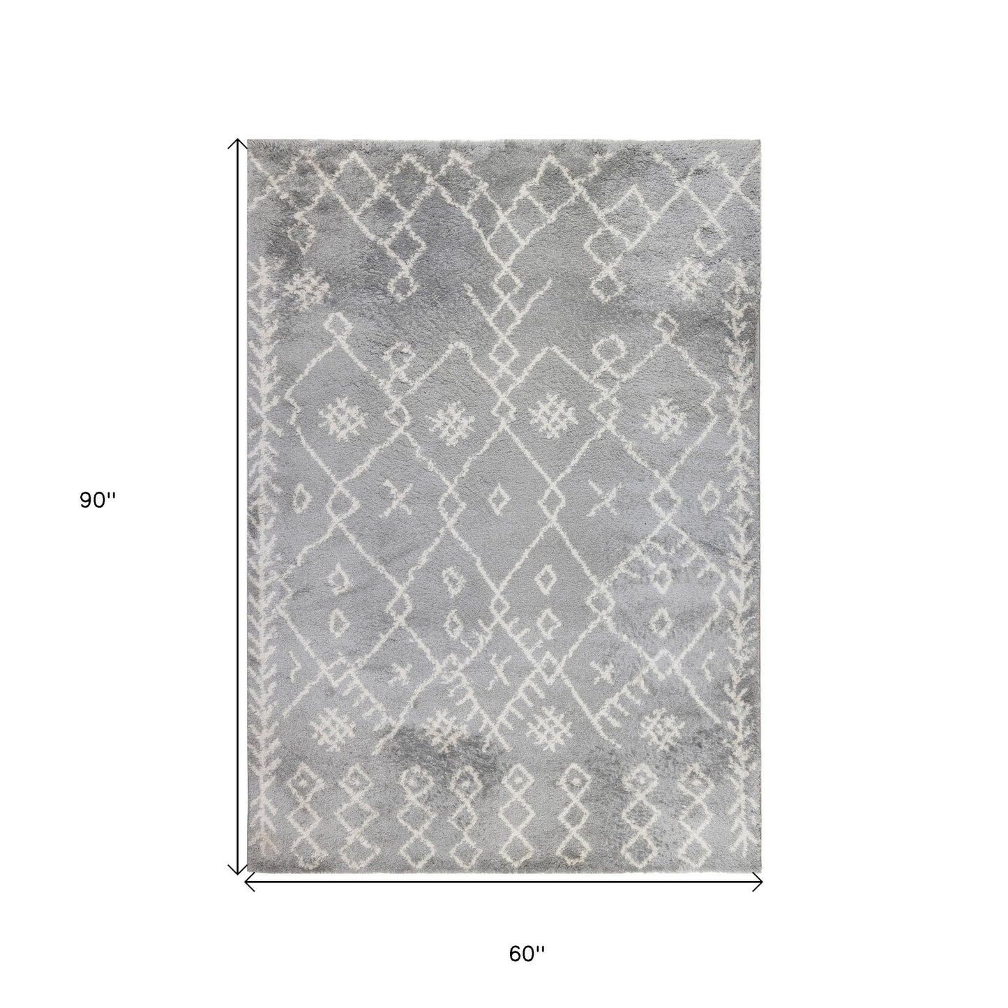 2' X 3' Gray and Ivory Geometric Shag Area Rug