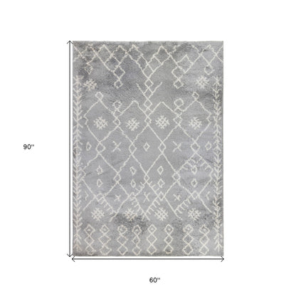 2' X 3' Gray and Ivory Geometric Shag Area Rug