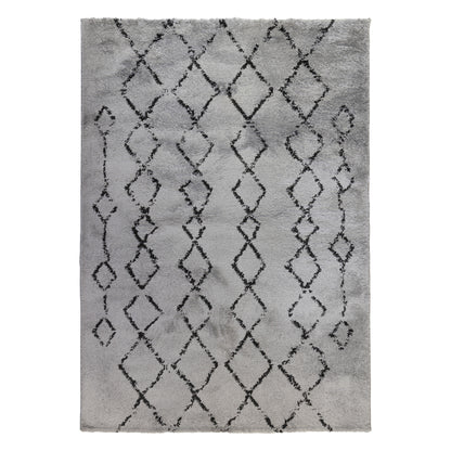 2' X 3' Gray and Black Geometric Shag Area Rug