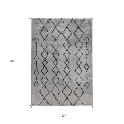 2' X 3' Gray And Black Geometric Shag Area Rug