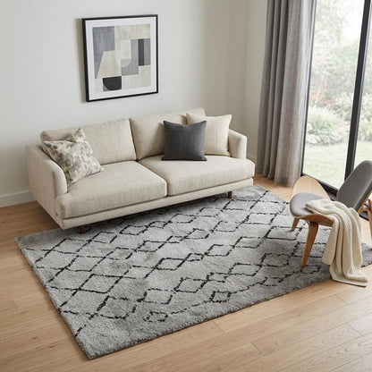 2' X 3' Gray And Black Geometric Shag Area Rug