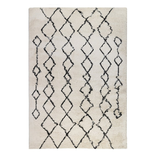 2' X 3' Ivory And Black Geometric Shag Area Rug