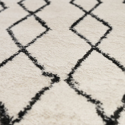 2' X 3' Ivory and Black Geometric Shag Area Rug