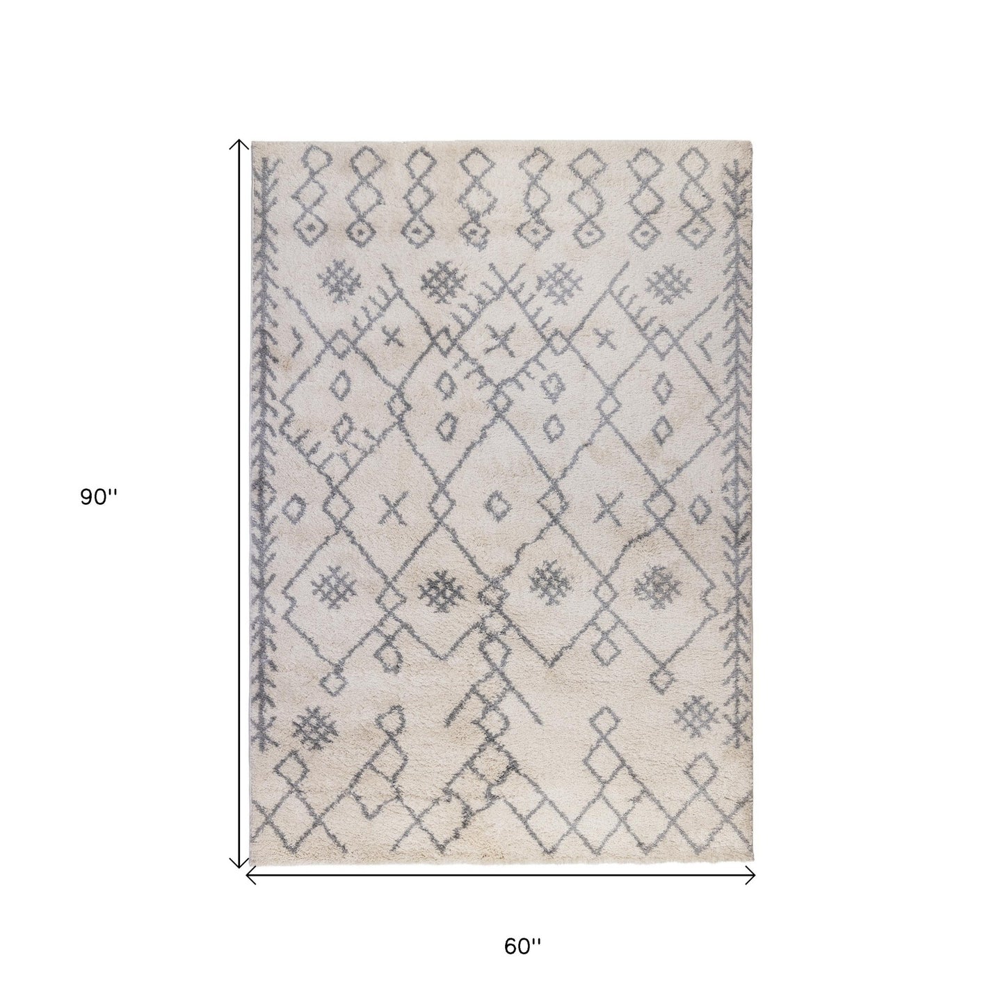 5' X 8' Gray and Ivory Geometric Shag Area Rug