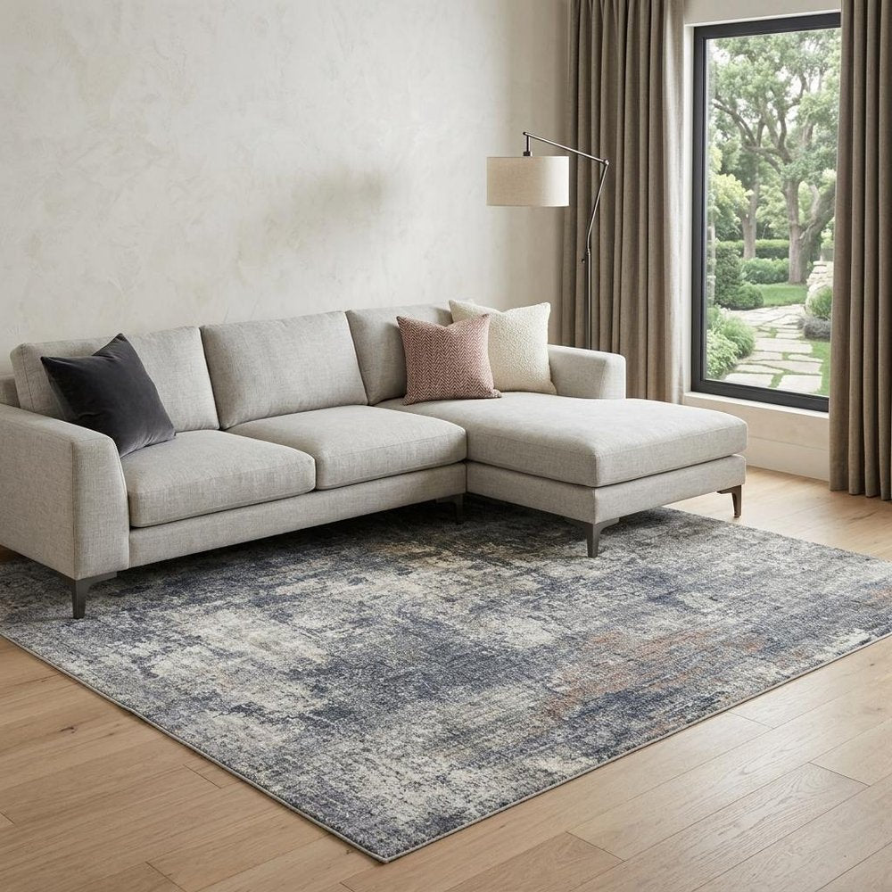 9' X 12' Ivory And Gray Abstract Area Rug