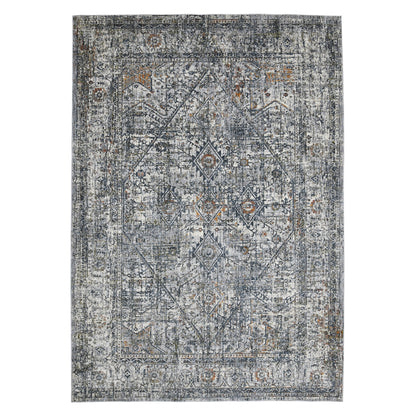 9' X 12' Ivory Gray and Orange Oriental Power Loom Area Rug