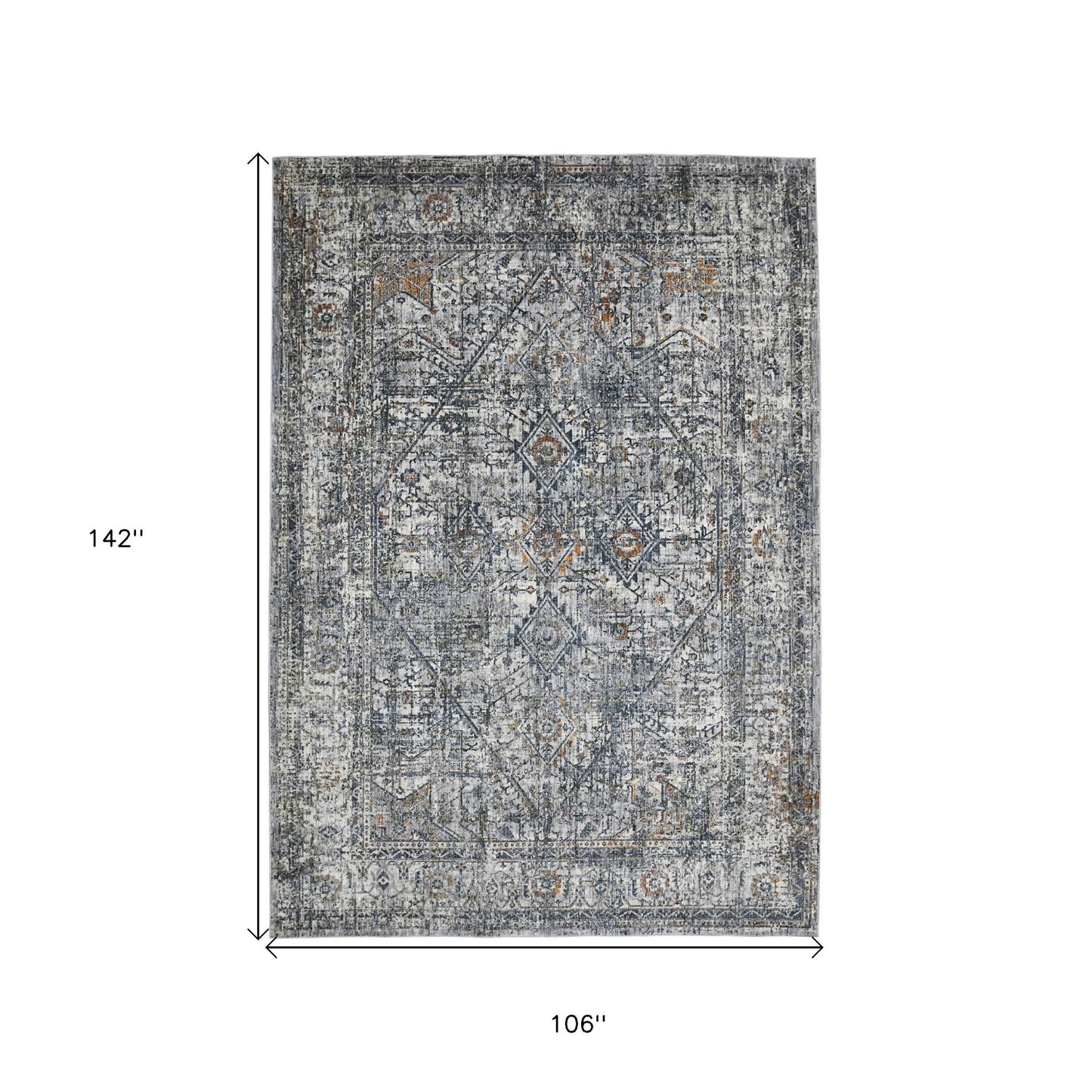 9' X 12' Ivory Gray and Orange Oriental Power Loom Area Rug