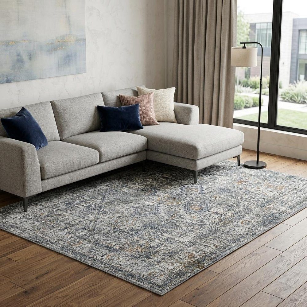 9' X 12' Ivory Gray And Rust Oriental Area Rug