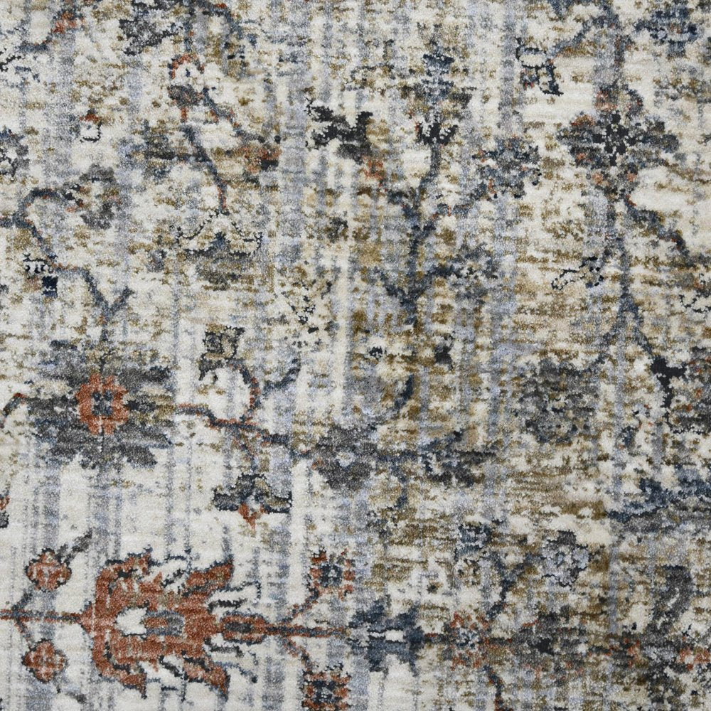 9' X 12' Ivory Blue And Gray Oriental Area Rug