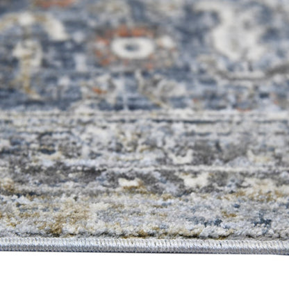 9' X 12' Ivory Blue And Gray Oriental Area Rug