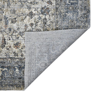 9' X 12' Ivory Blue And Gray Oriental Area Rug