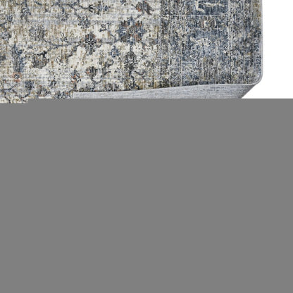 9' X 12' Ivory Blue And Gray Oriental Area Rug