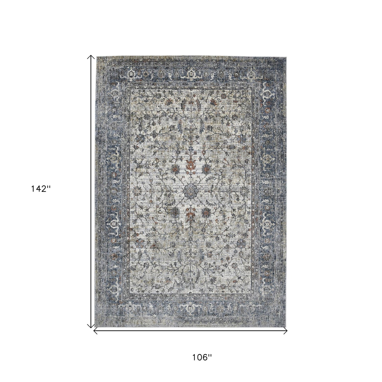 9' X 12' Ivory Navy and Orange Oriental Power Loom Area Rug