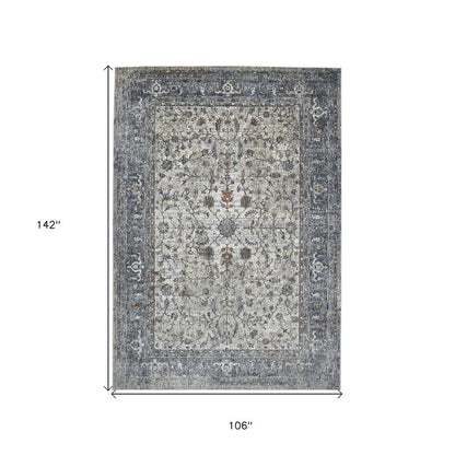 9' X 12' Ivory Blue And Gray Oriental Area Rug