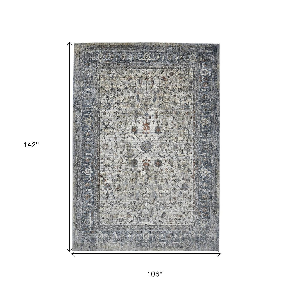 9' X 12' Ivory Blue And Gray Oriental Area Rug