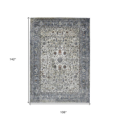 9' X 12' Ivory Blue And Gray Oriental Area Rug