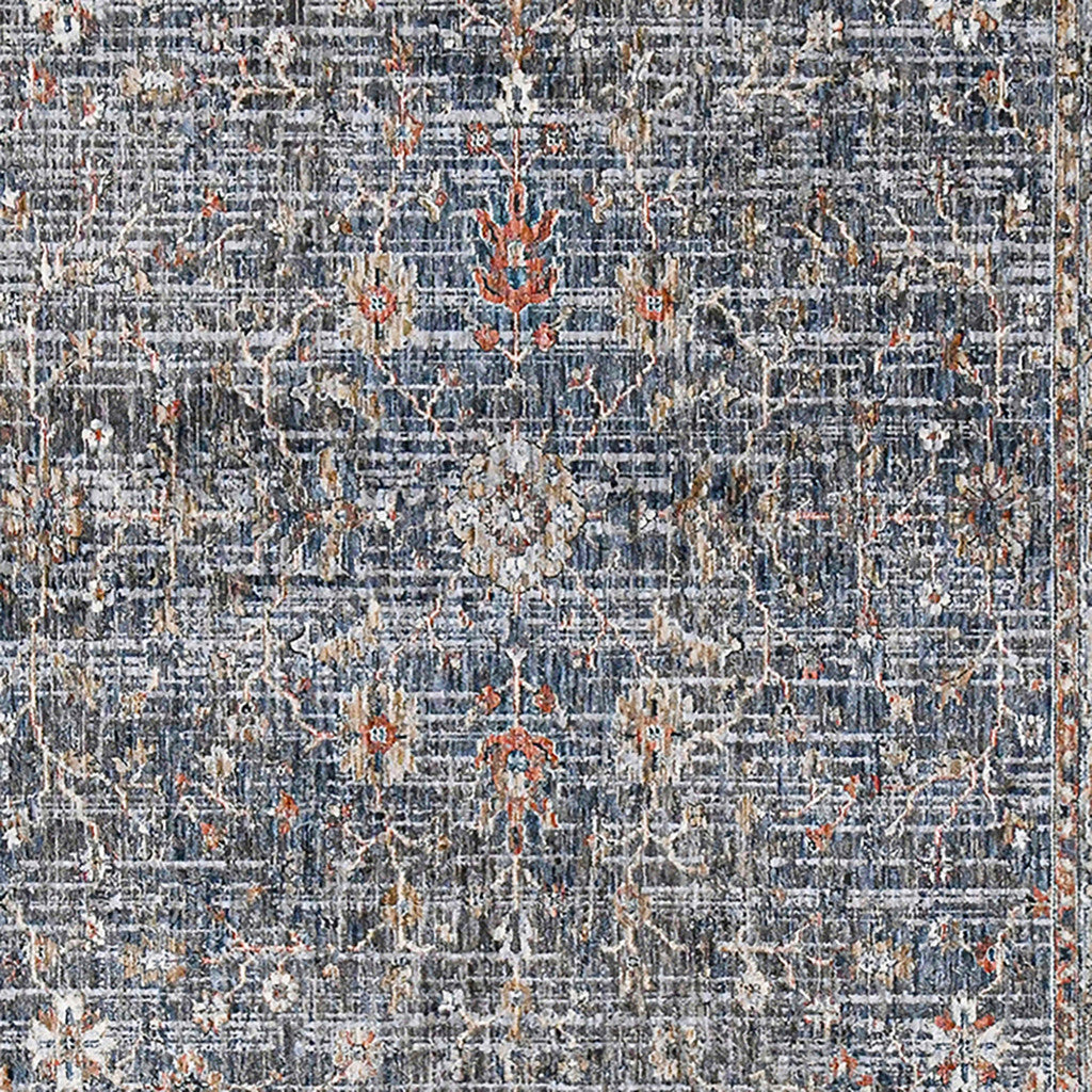 9' X 12' Ivory Navy and Orange Oriental Power Loom Area Rug