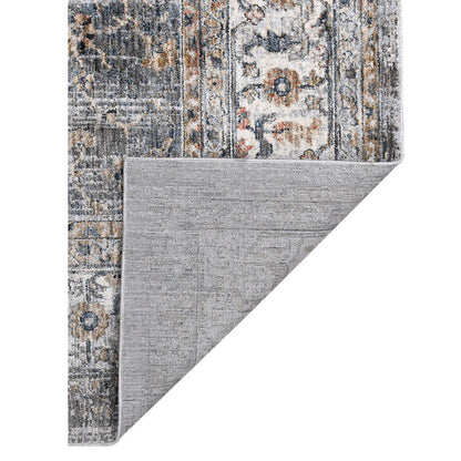 9' X 12' Ivory Blue And Gray Oriental Area Rug