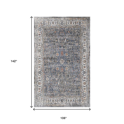 9' X 12' Ivory Navy and Orange Oriental Power Loom Area Rug