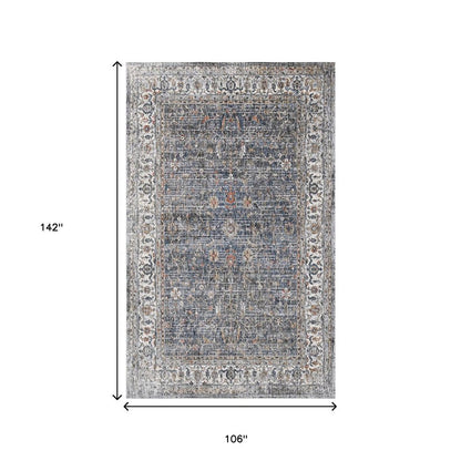9' X 12' Ivory Blue And Gray Oriental Area Rug