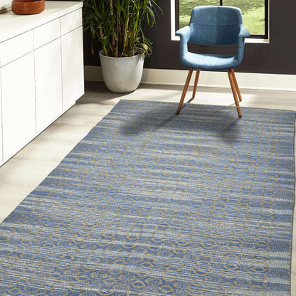 8' X 10' Tan and Blue Geometric Flatweave Handmade Area Rug